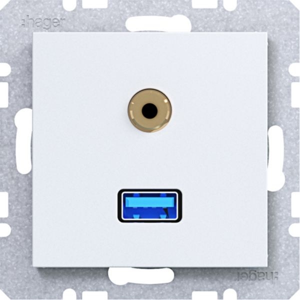 Hager WAF4381WM USB / 3,5 mm Audio Steckdose, A.x/C.x, lichtweiß matt