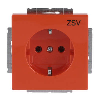 Busch-Jaeger 20 EUC-14-82 Schutzkontakt-Steckdose mit Aufdruck "ZSV", mit Befestigungskrallen, orange glänzend, Plattform 63
