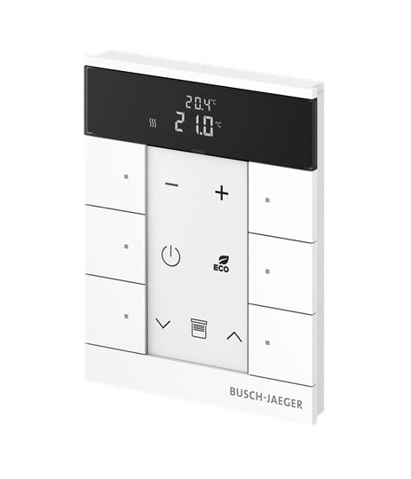 Busch-Jaeger SBR-F-6.0.11-84 Raumtemperaturregler mit Bedienfunktion, 6-fach, studioweiß glänzend, Busch-Tenton®