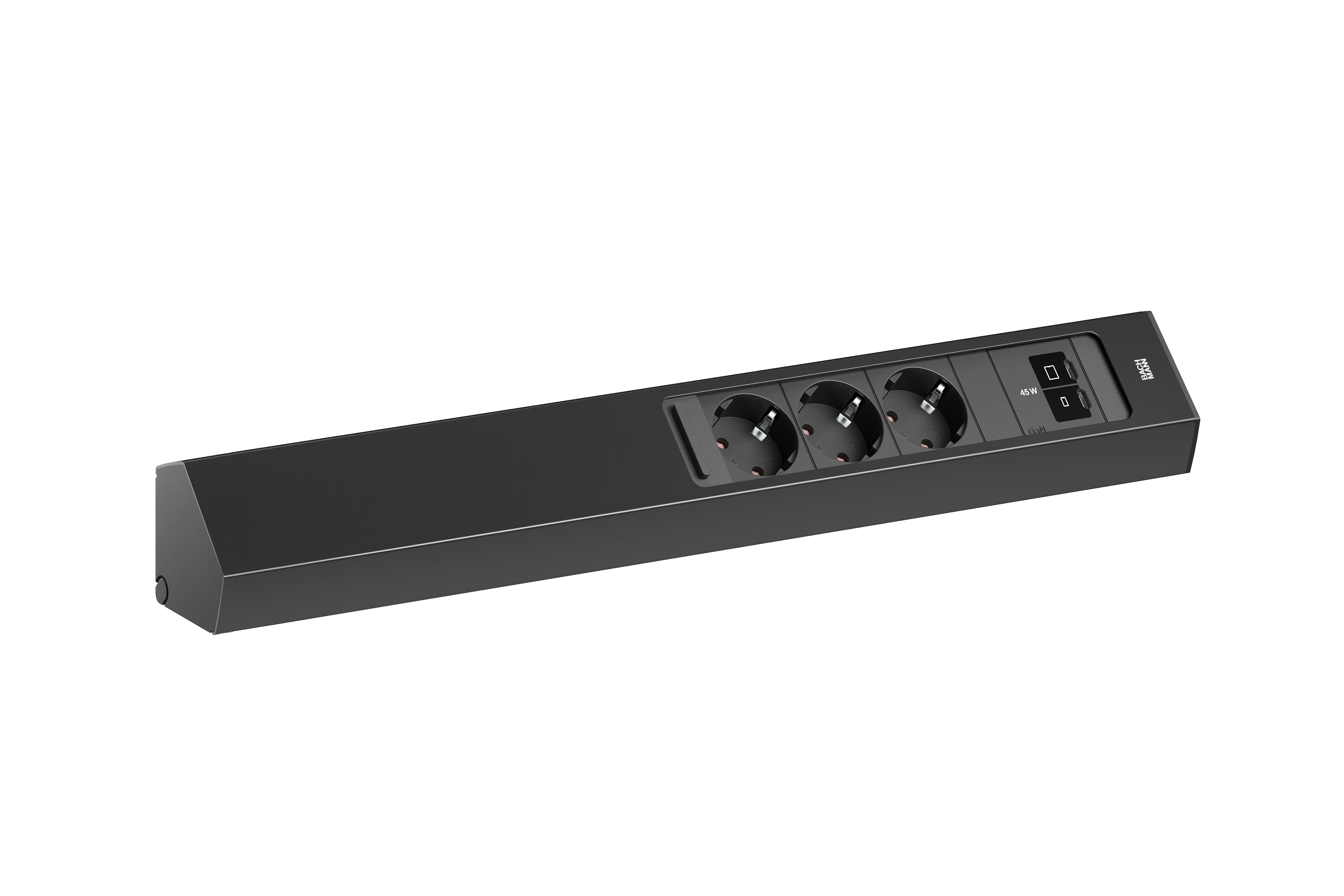 Bachmann BM0023178 Steckdosenleiste CASIA 2 Lang, 3x Schutzkontaktsteckdose, 1x USB C/C 45W, 2,0 m Aderendhülsen und beigelegter Montagestecker, schwarz