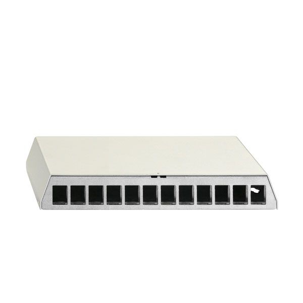 Rutenbeck 23911116 Patchpanel zur Aufnahme von max. 12 Universalmodulen und Keystonemodulen KMK, Aufputz, für Tisch-/Wandmontage, REG-Montage mit Hutschienenadapter 10010070, reinweiß