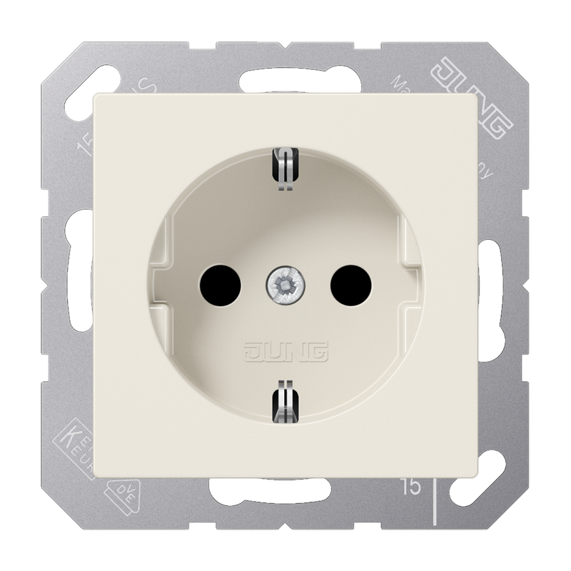 Jung A1521 Schutzkontakt-Steckdose, Schraubklemmen, Duroplast, Serie AS, weiß (ivory)