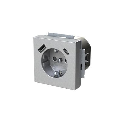 Busch-Jaeger 20 EUCB2USBAC-83 Schutzkontakt-/USB-A+C Steckdose Safety+, mit Befestigungskrallen, aluminium silber matt, Plattform 63