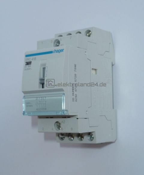 Hager ERC418 Installationsrelais, 4-polig, 16A, 2 Öffner, 2 Schließer, 230V