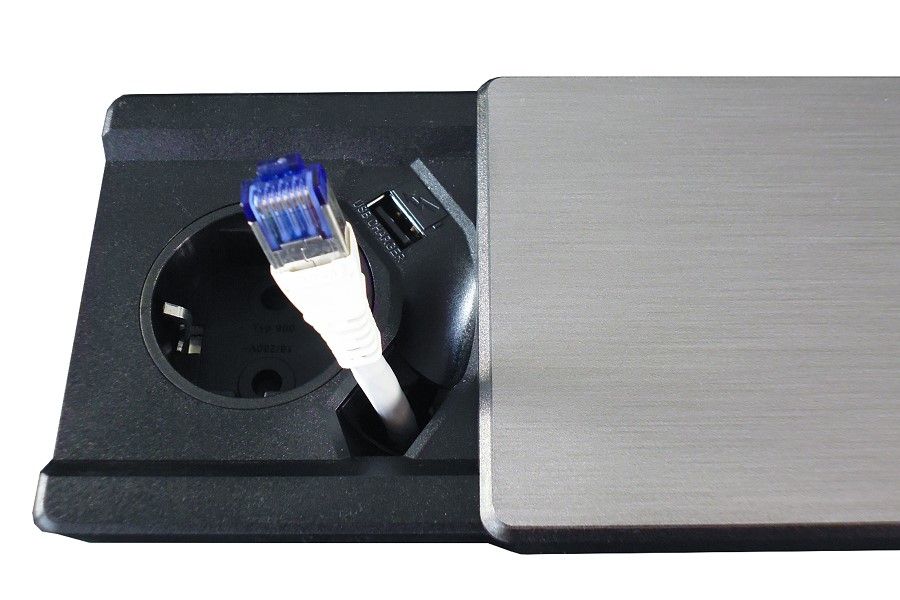 EVOline® Tisch-Einbausteckdose Square80 mit USB u.CAT6-flexibel