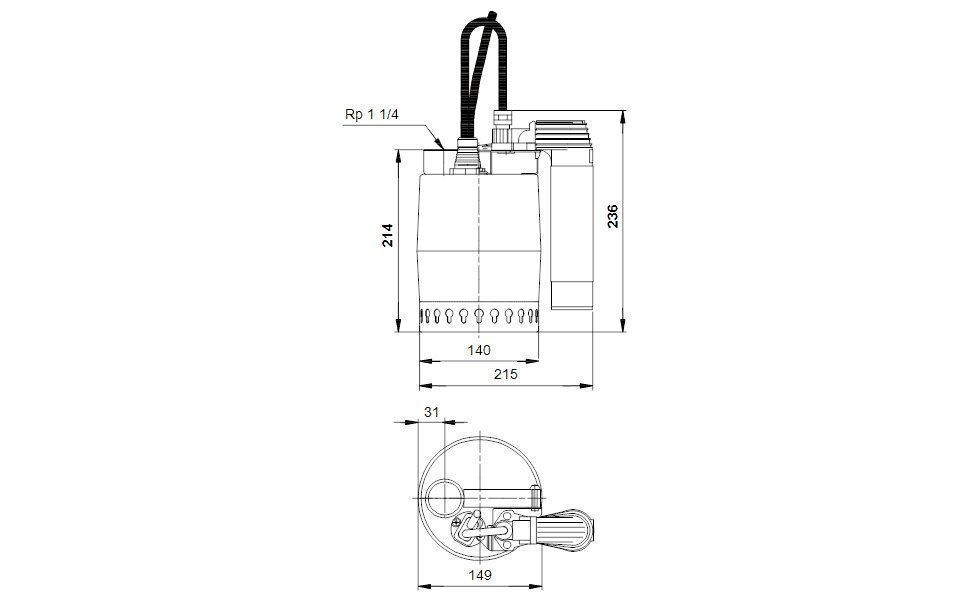 Grundfos 011H1900 Tauchpumpe / Entwässerungspumpe Unilift KP 150 A 1, 2,36 l/s, 5,5 m