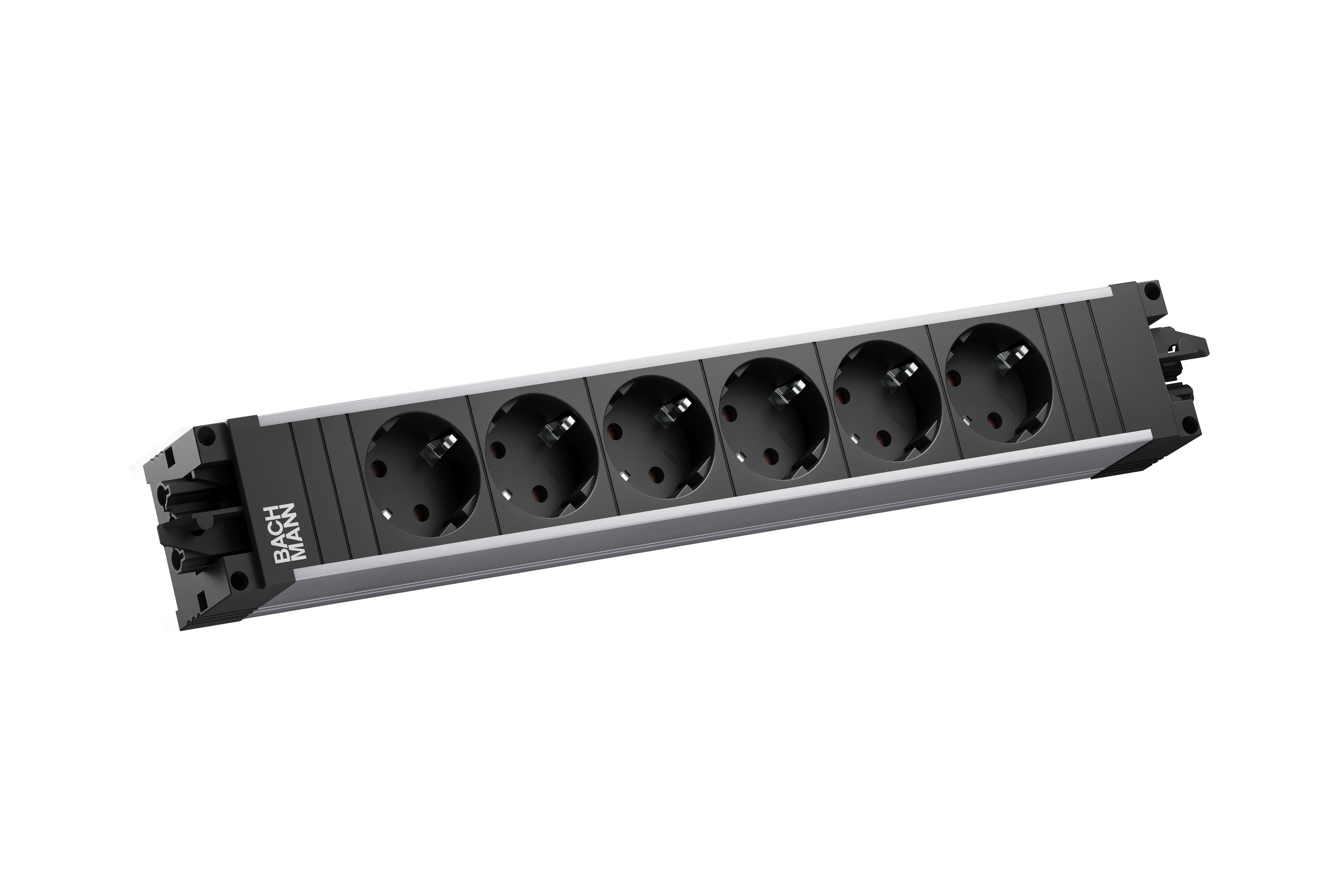 Bachmann 906.18804 Modulare Steckdosenleiste STEP ALU, 6x Schutzkontaktsteckdose, GST18, aluminium/schwarz