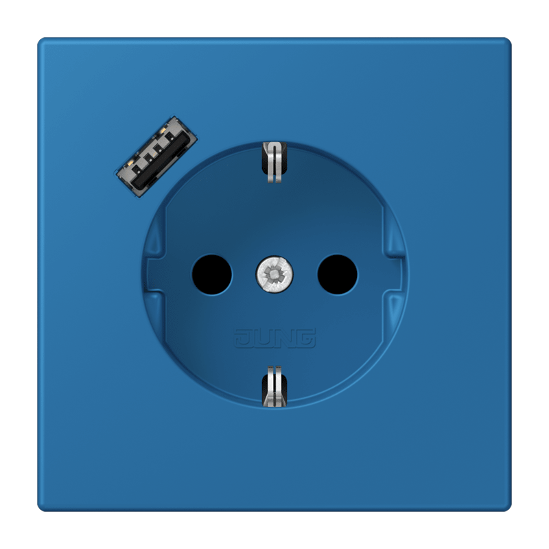 Jung LC152018A211 Schutzkontakt-Steckdose mit USB-Ladegerät Typ A, Safety+, Les Couleurs® 32030, bleu céruléen 31