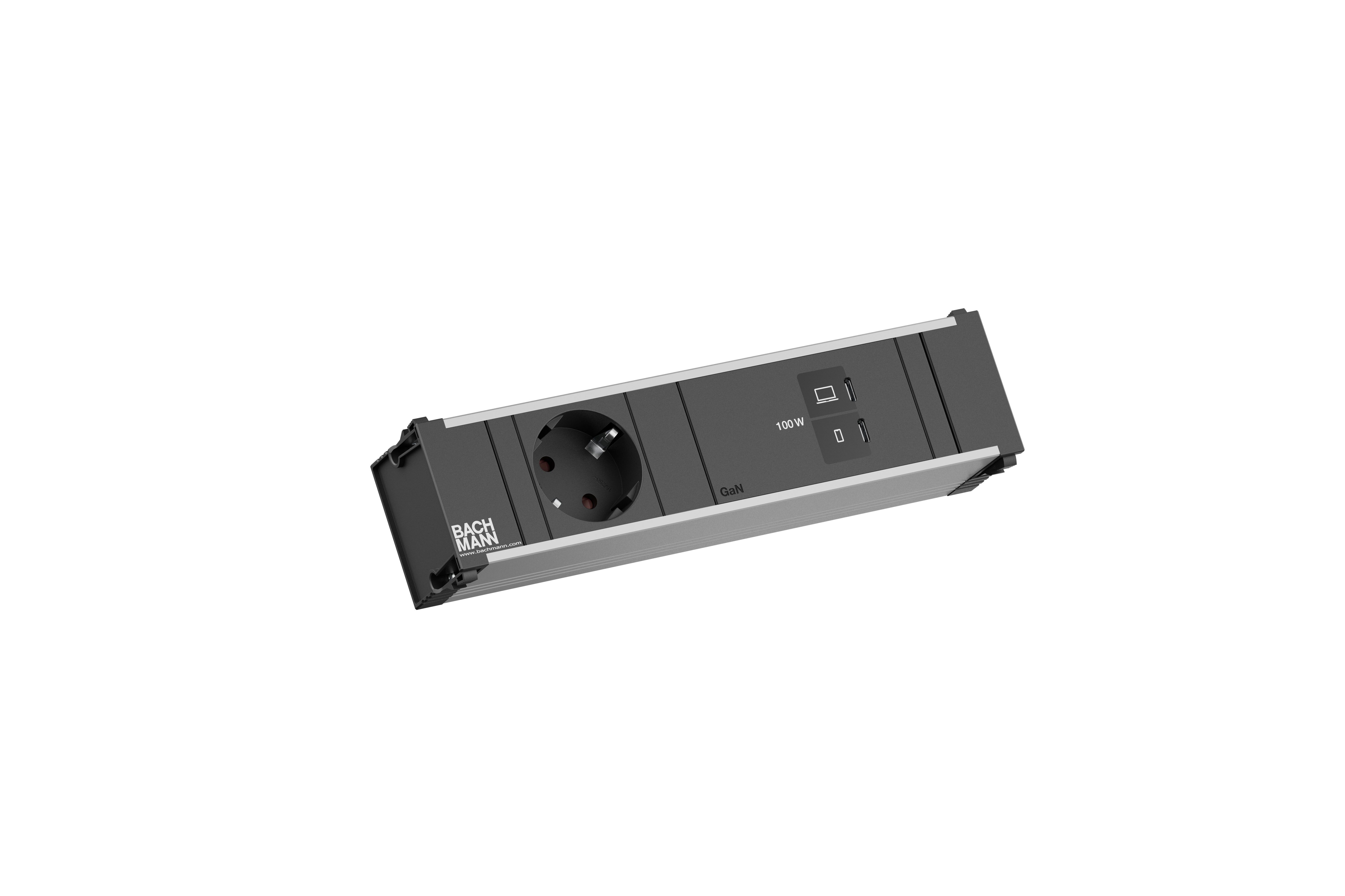 Bachmann BM0023770 Steckdosenleiste CONI Small, 1x Schutzkontaktsteckdose, 1x USB C/C 100 W, 0,2 m GST18, aluminium