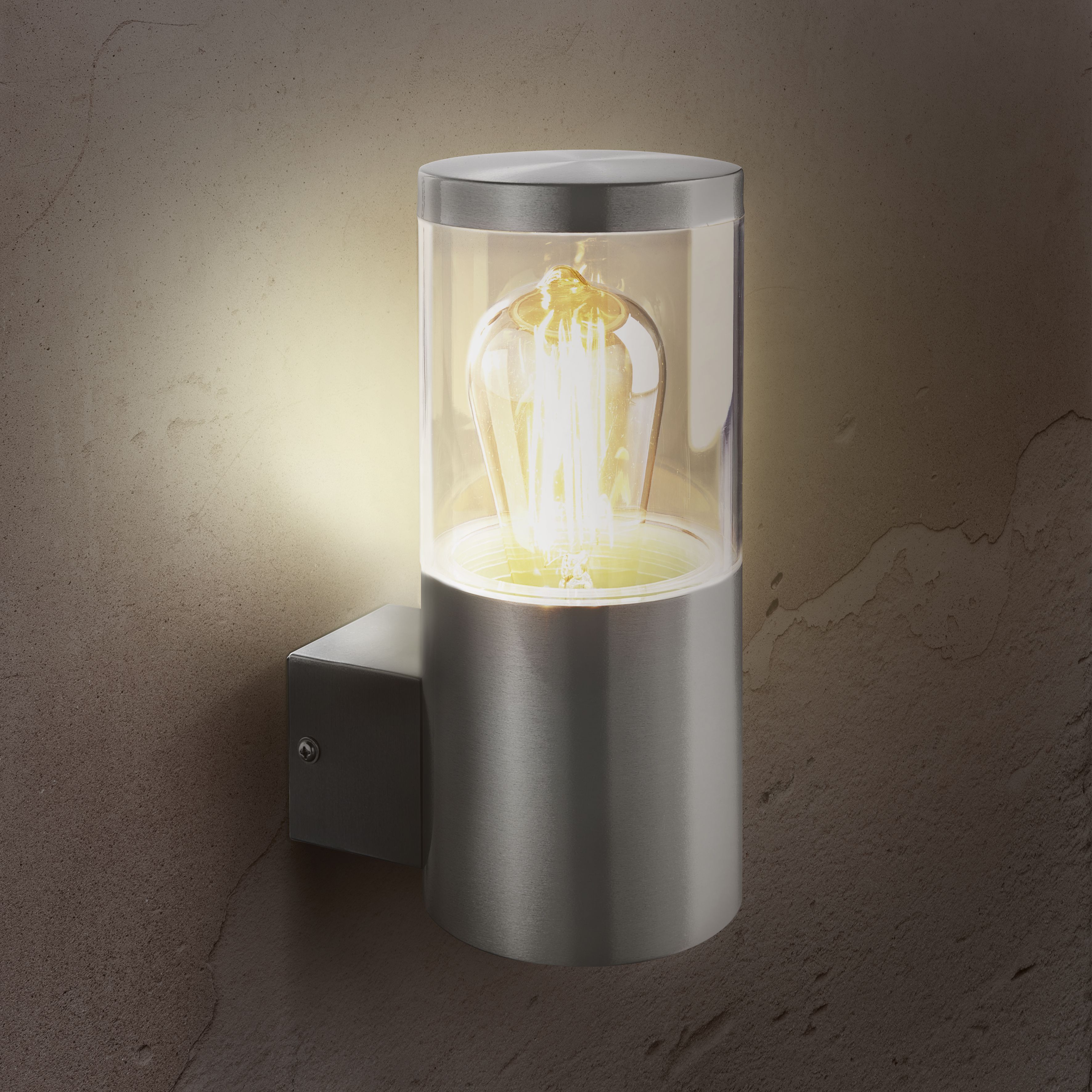 Heitronic 500681 Wandleuchte Naxos, für E27 bis max. 12 W, IP44, Höhe 230 mm, edelstahl
