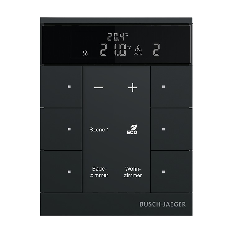 Busch-Jaeger SBR-F-6.0.11-885 Raumtemperaturregler mit Bedienfunktion, 6-fach, schwarz matt, Busch-Tenton®