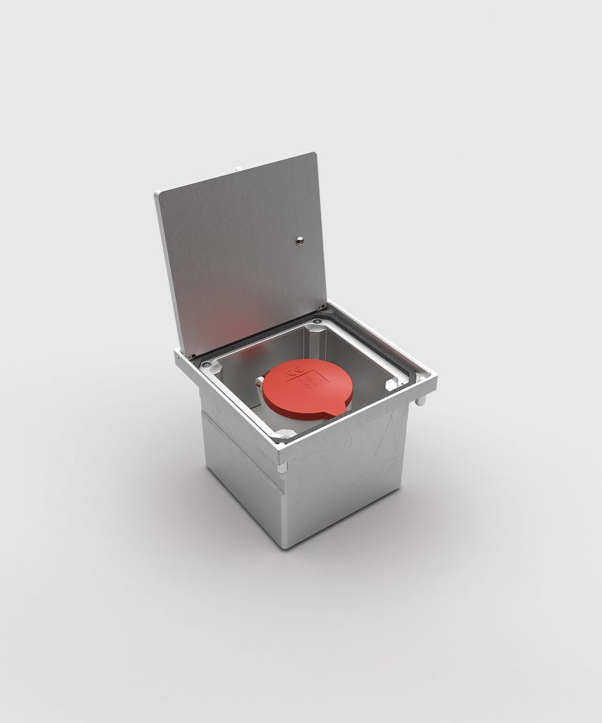BS 8310A-1-3 CEE-Bodendose, 1-fach, eckig, Klappdeckel aus Aluminium, IP54, 1x CEE 5/16A