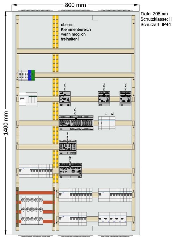 elektroland24 E24-KNX-2.1-SV Komplettschrank bestückt, KNX Standardverteiler, 1400x800x205mm, SK II, IP44