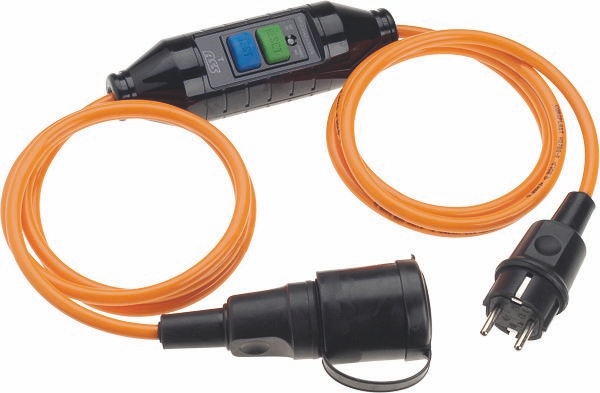 Bachmann 341.880 Schutzkontaktverlängerung mit Personenschutzschalter, 16 A, 250 V, 3600 W, IP44, schwarz / orange