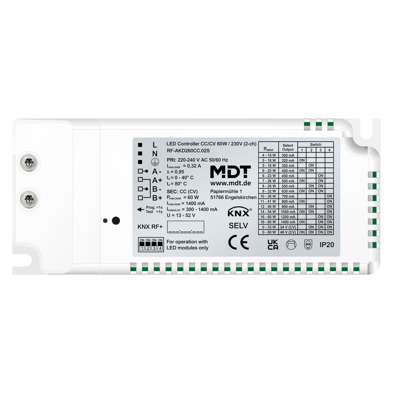 MDT RF-AKD260CC.02S KNX RF+ LED Controller CC/CV 60 W / 230 V 2-Kanal, Secure