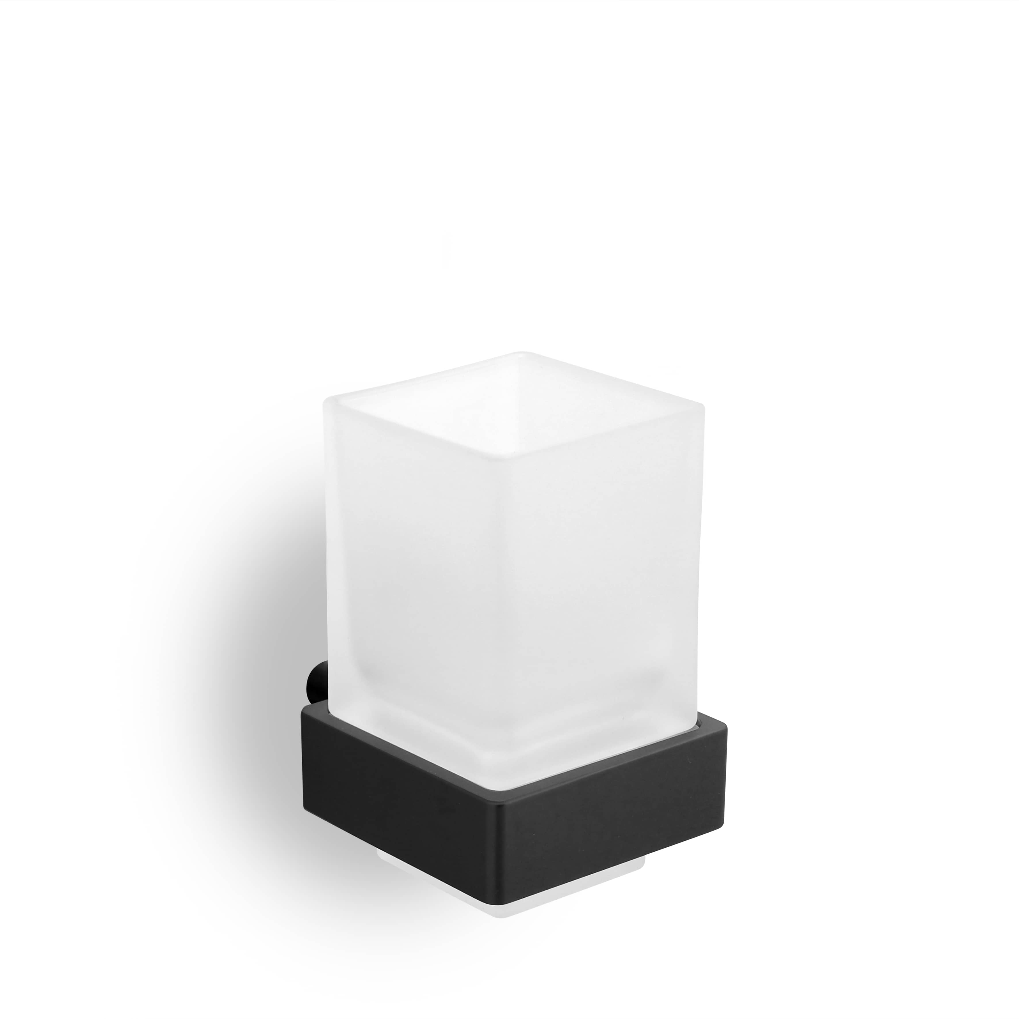qles HWB0814 Badhalter Wasserglas, für Merten System-M, Glas satiniert, beleuchtet/LED/warmweiß (3000k), Anthrazit, edelmatt, IP44