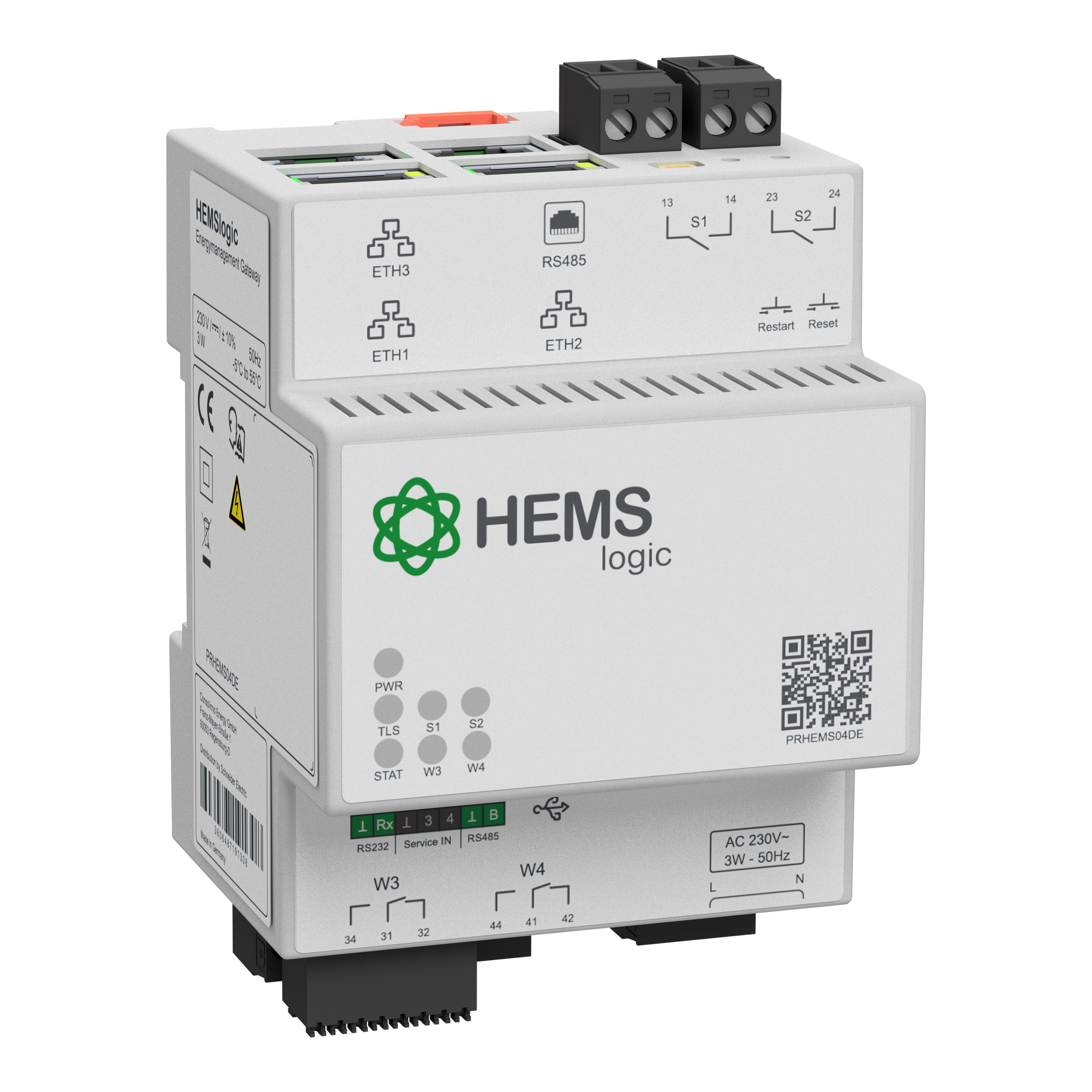 Schneider Electric PRHEMS04DE HEMSlogic Gateway, Eigenverbrauchsoptimierung, EnWG Par. 14a, 230V, 4TE