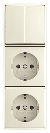 Busch-Jaeger 2601/5/20/2 EAPBJ-522 Kombination Wippschalter 2-fach Serienschaltung mit Schutzkontakt-Doppelsteckdose Safety+, 16A, Busch-balance AP, weiß glänzend