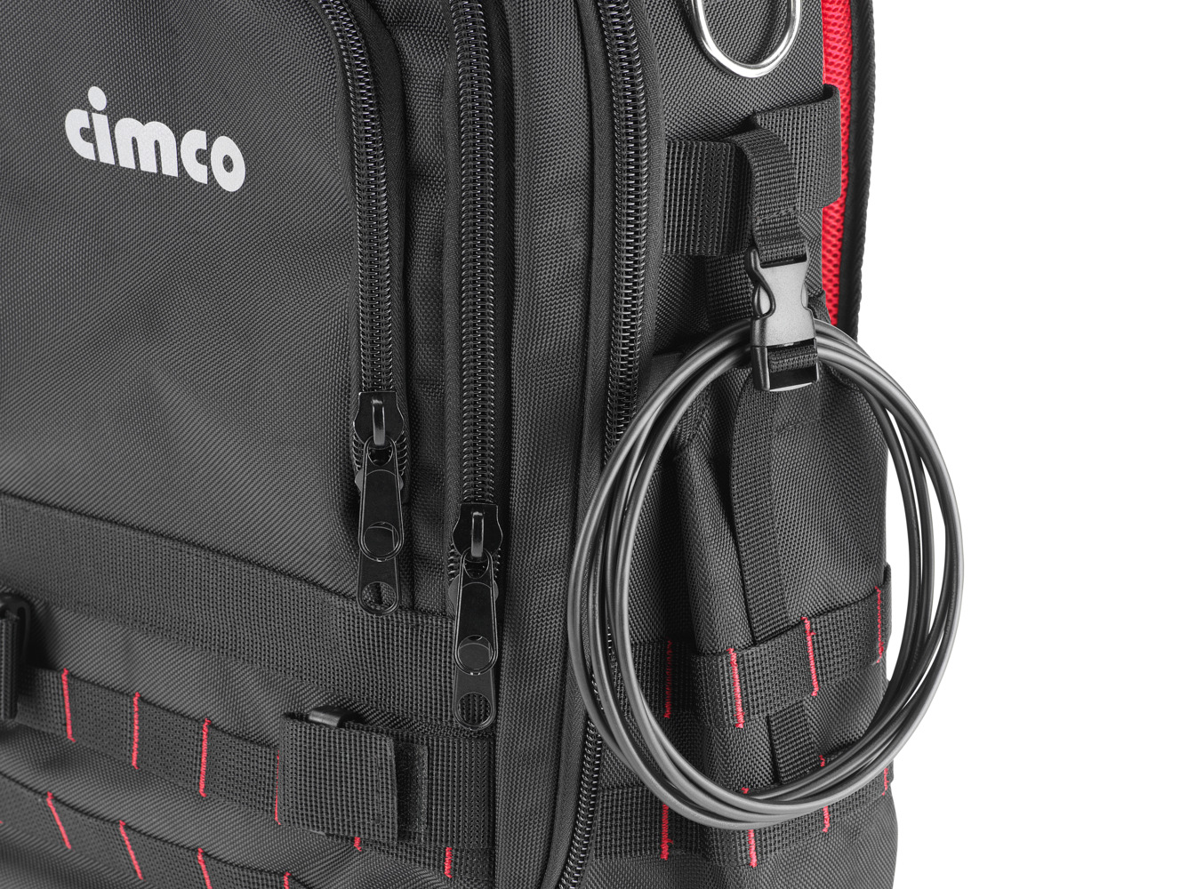 Cimco 17 0425 Werkzeug Rucksack ERGO-XL30, unbestückt, 4 geschützte Reißverschlussfächer, ergonomische Rückenpolsterung, mit 90 Möglichkeiten zur Befestigung, Klemmen, Stecken und Verstauen