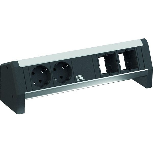 Bachmann 902.011 Steckdosenleiste DESK, 2x Schutzkontaktsteckdose, 2x Custom Module, ohne Leitung, GST18 Stromein- und ausgang
