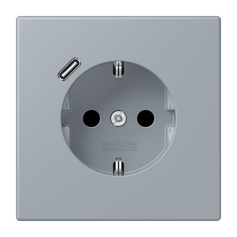 Jung LC152018C257 Schutzkontakt-Steckdose mit USB-Ladegerät Typ C, Safety+, Les Couleurs® 4320O, gris clair 59