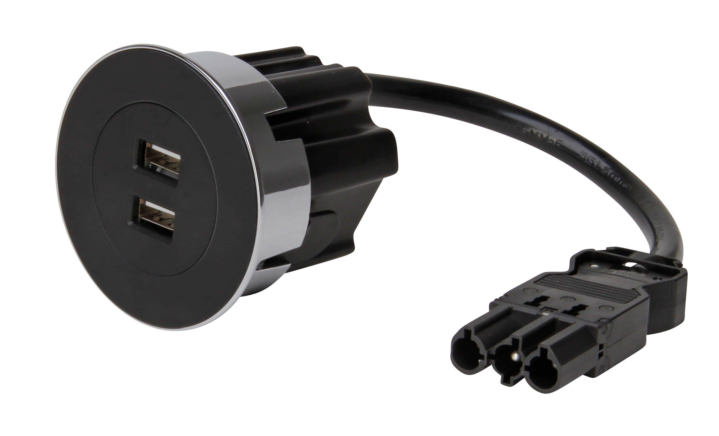 Kopp 939707012 VersaDOT USB Einbaudose rund mit 2x USB, Rahmen Glas schwarz