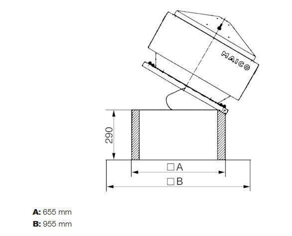 Maico SOK 35 Flachdachsockel zur Montage von Dachventilatoren, mit Kippvorrichtung zum Wegklappen des Ventilators bei Arbeiten an der Lüftungsleitung, DN 355 m