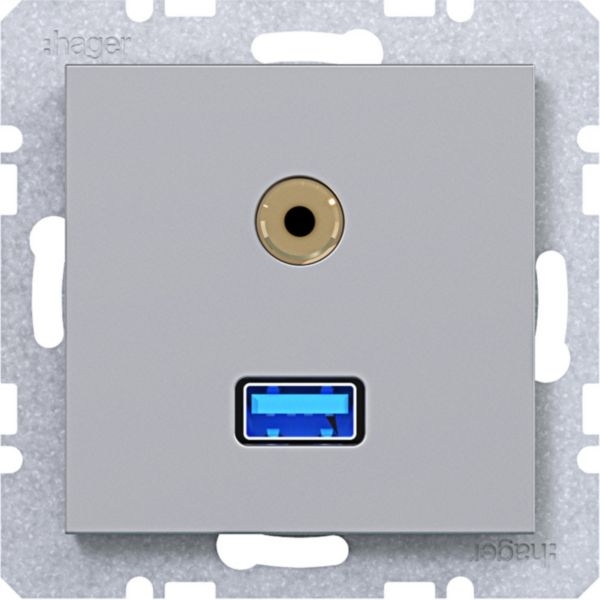 Hager WAF4381TA USB / 3,5 mm Audio Steckdose, A.x/C.x, titan matt
