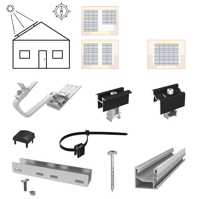 K2 E24-PV-SET3-UKS-15 Unterkonstruktions-Set Schrägdach für 15 Module (ca. 6-7 kWp)