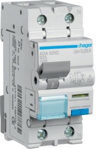 Hager ADA525D FI/LS-Schalter 1P+N 10kA B-Charakteristik 25A 30mA Typ A