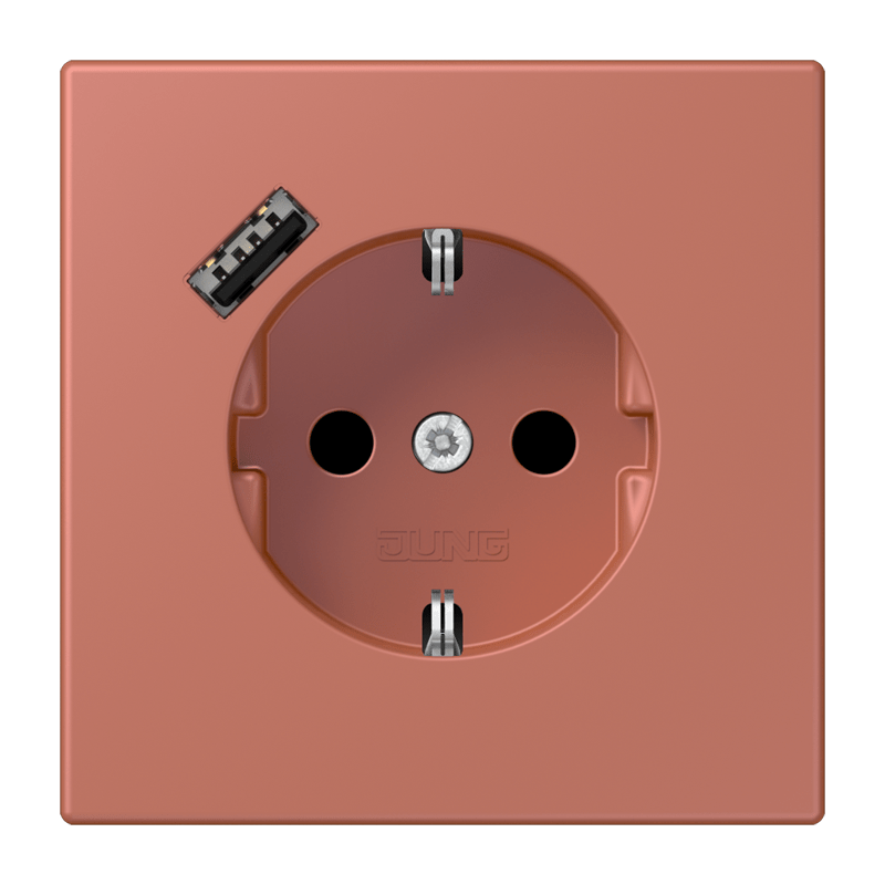 Jung LC152018A236 Schutzkontakt-Steckdose mit USB-Ladegerät Typ A, Safety+, Les Couleurs® 32121, terre sienne brique