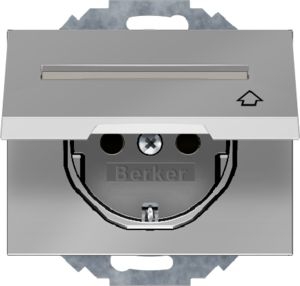 Berker 47487104 Schutzkontakt-Steckdose mit Klappdeckel, Beschriftungsfeld, erhöhtem Berührungsschutz, in 45°-Stufen variable Einbaulage, K.5, Edelstahl Rostfrei