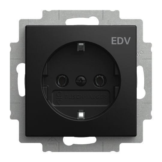 Busch-Jaeger 20 EUC/DV-915 Schutzkontaktsteckdose mit Aufdruck "EDV", Busch-balance SI, schwarz matt