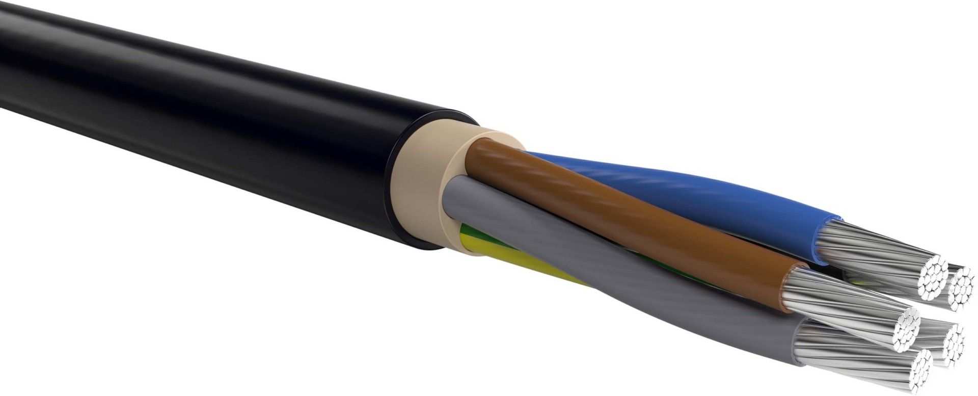 Alu-Erdkabel NAYY-J 5x185 mm², Schnittware, schwarz