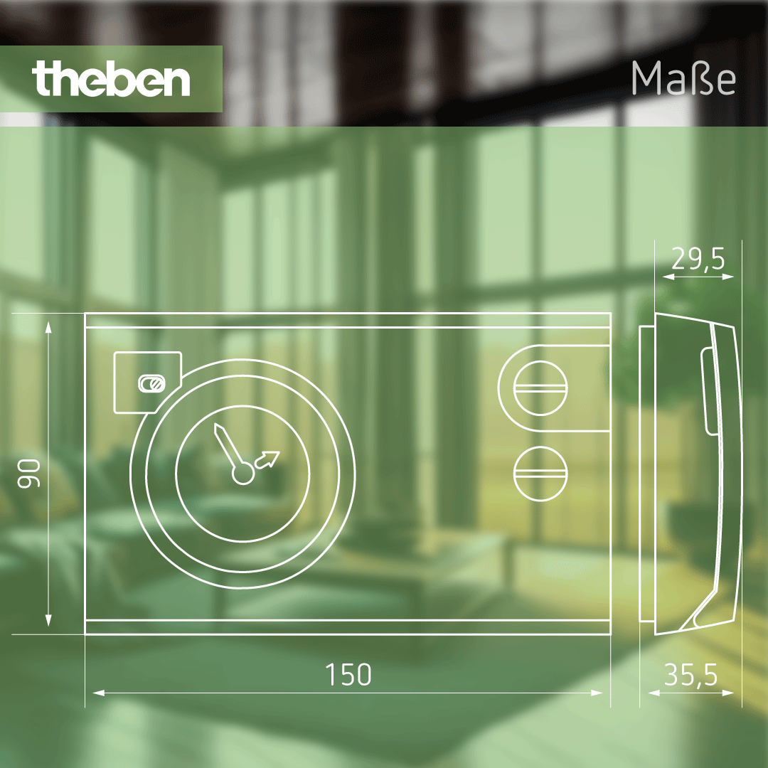 Maßblatt der Theben RAMSES 722 – Analog-Uhrenthermostat, 230V, Maße und technische Details Maßblatt Theben RAMSES 722 – Analog-Uhrenthermostat, 230V, Maße und technische Spezifikationen für Installation