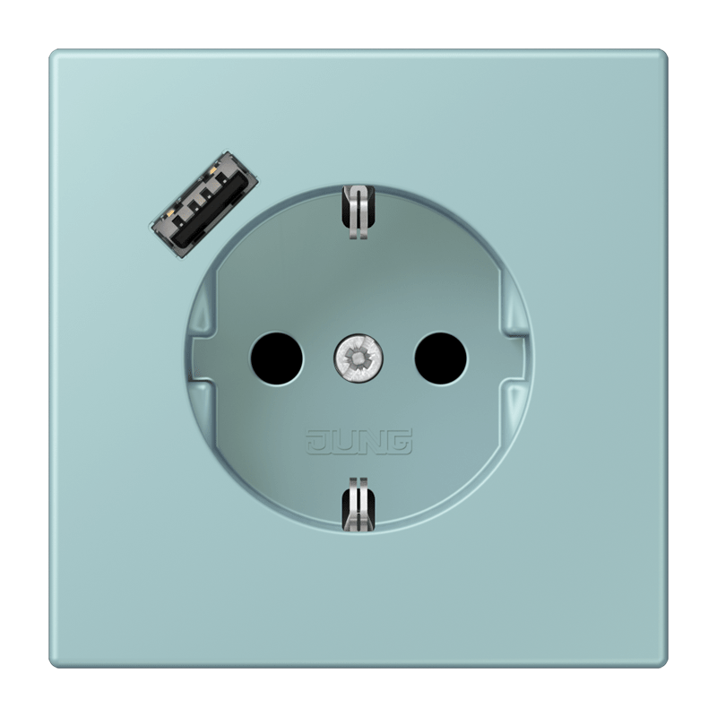 Jung LC152018A214 Schutzkontakt-Steckdose mit USB-Ladegerät Typ A, Safety+, Les Couleurs® 32033, céruléen clair