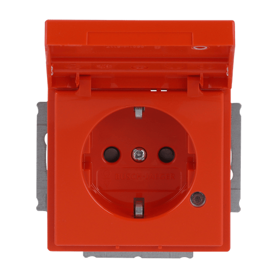 Busch-Jaeger 20 EUKNBL-14-82 Schutzkontakt-Steckdose Safety+, mit Klappdeckel, Beschriftungsfeld und LED Kontrolllicht, orange glänzend, Plattform 63