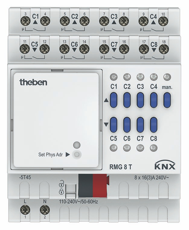 Theben 4930200 RMG 8 T KNX Schalt-/Jalousieaktor 4/8-fach, Grundgerät