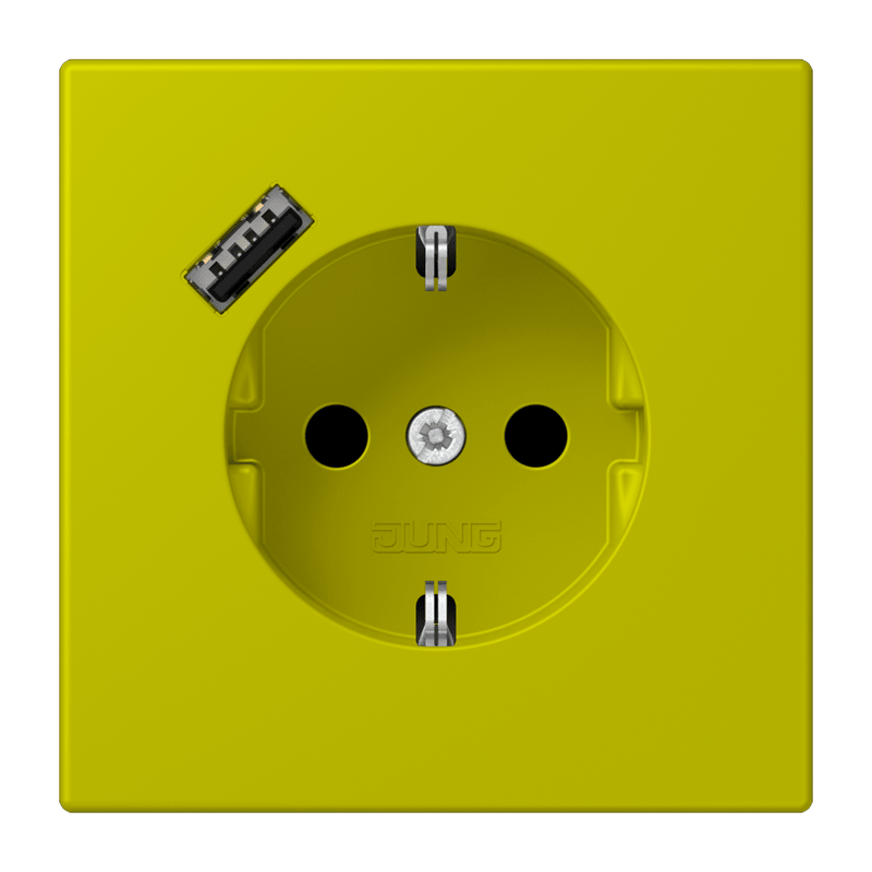 Jung LC152018A249 Schutzkontakt-Steckdose mit USB-Ladegerät Typ A, Safety+, Les Couleurs® 4320F, vert olive vif