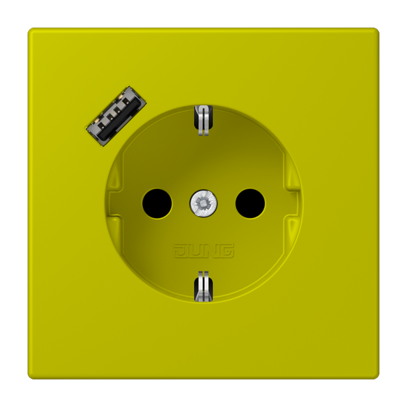 Jung LC152018A249 Schutzkontakt-Steckdose mit USB-Ladegerät Typ A, Safety+, Les Couleurs® 4320F, vert olive vif