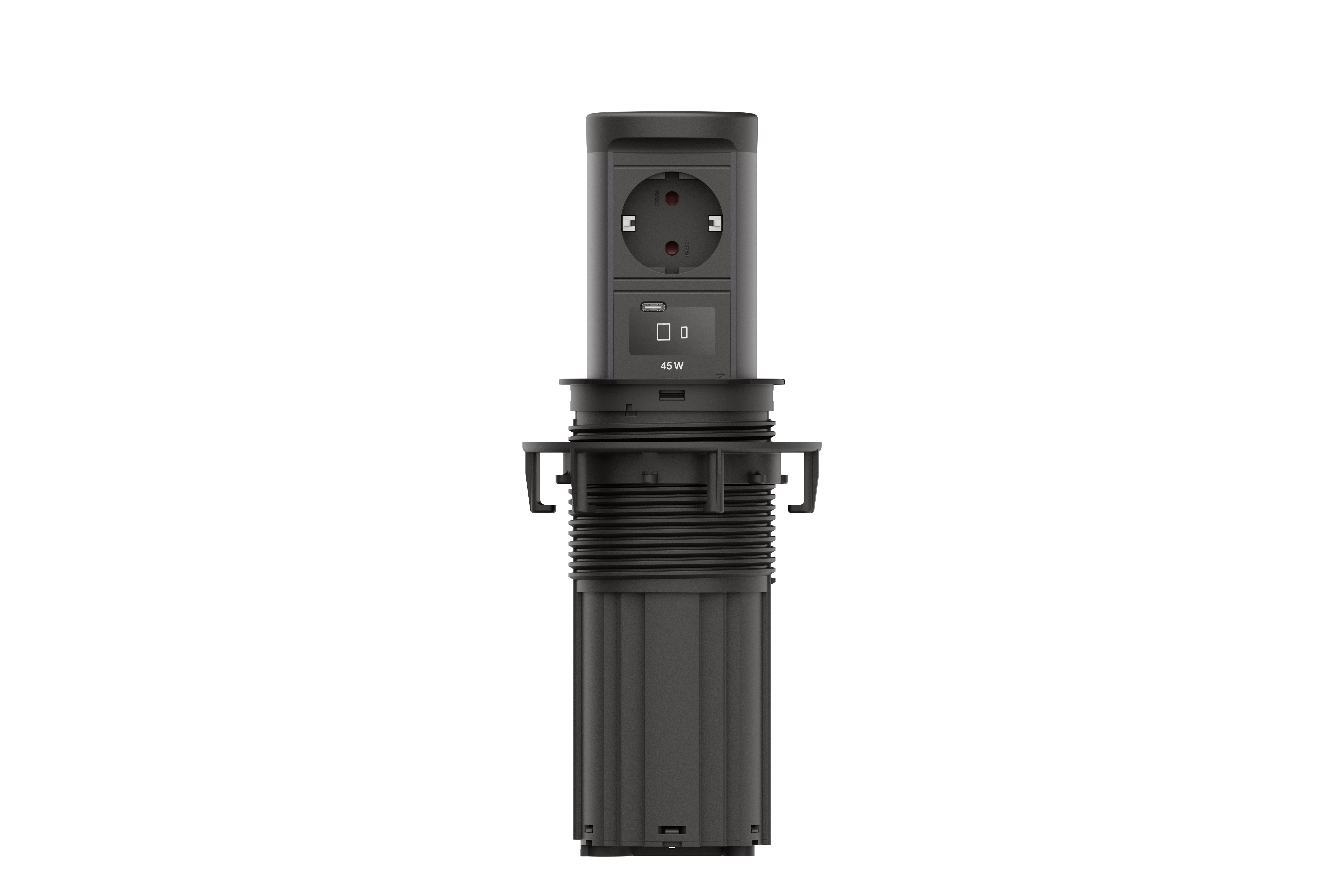 Bachmann BM0020530 Steckdoseneinheit ELEVATOR 2, versenkbar, 1x Schutzkontaktsteckdose, 1x USB C Wireless Charger, 0,5 m GST18, schwarz matt