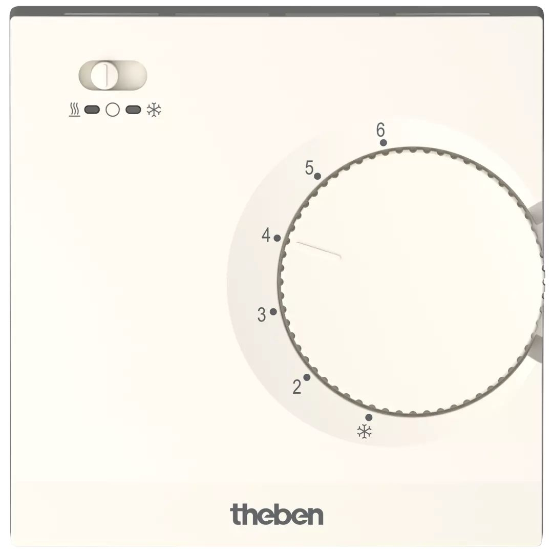 Theben 7080003 RAMSES 708 S Elektronischer Aufputz-Raumthermostat, Temperaturregelung über Stellrad, externe Temperaturabsenkung möglich, Schalter Ein/Aus/Kühlen, weiß