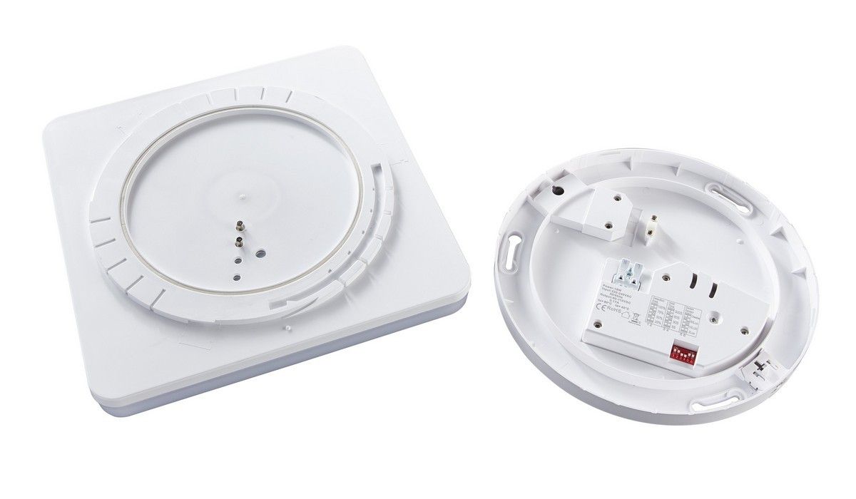 Heitronic 500641 Wand- und Deckenleuchte Pronto, eckig, 24 W, 3000 K, IP54, 330x330 mm, mit HF-Bewegungssensor, weiß