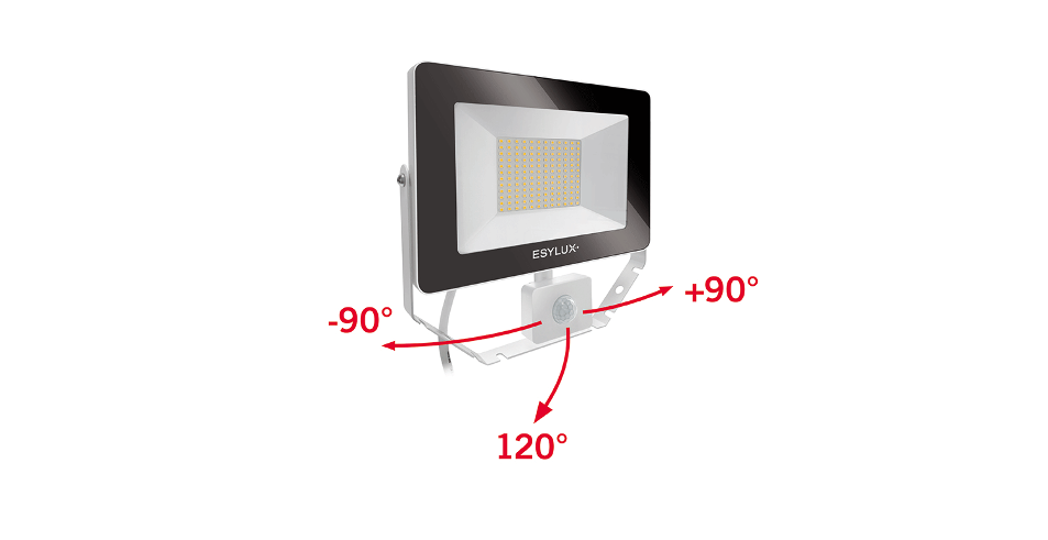 ESYLUX EL10810886 LED-Strahler mit Bewegungssensor, Aluminiumgehäuse, IP65, 50 W, 5000 lm, 3000 K, weiß