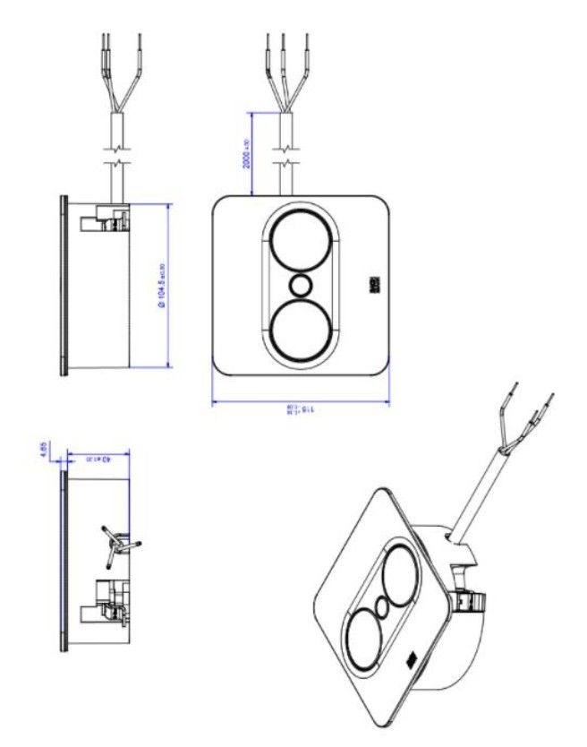 Bachmann 946.205 Steckdoseneinheit TWIST 2, 1x Schutzkontaktsteckdose, 1x USB A/C 22 W, 2,0 m Aderendhülsen und Montagestecker, eckig, weiß matt