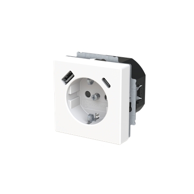 Busch-Jaeger 20 EUCB2USBAC-884 Schutzkontakt-/USB-A+C Steckdose Safety+, mit Befestigungskrallen, studioweiß matt, Plattform 63