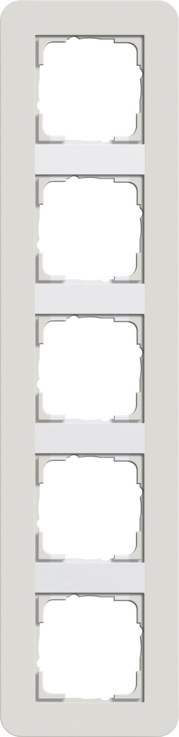 Gira 0215411 Abdeckrahmen 5-fach, Gira E3, hellgrau Soft-Touch mit Trägerrahmen reinweiß glänzend