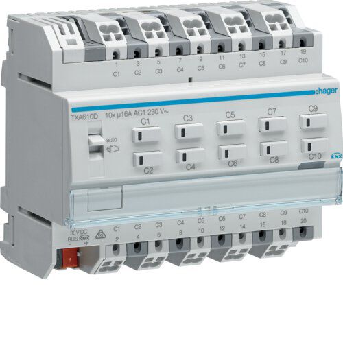 Hager TXA610D Schalt-/Jalousieaktor 10/5-fach KNX easy, 16A, C-Last