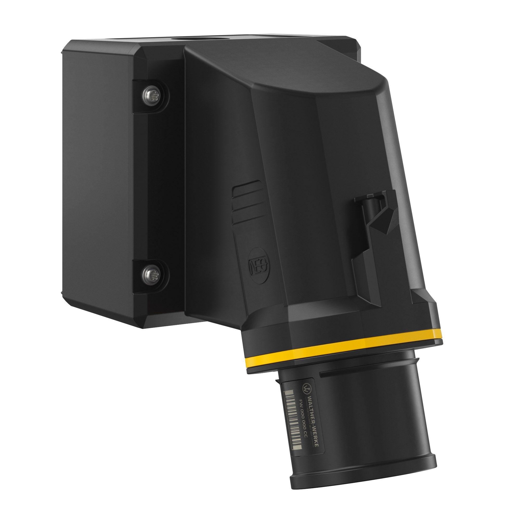 Walther Werke FW734404CC CEE NEO Wandgerätestecker schräg 32A 4P 4h IP54 mit Käfigzugfeder-Technik und drehbarem Boden