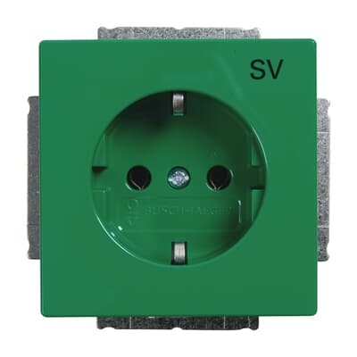 Busch-Jaeger 20 EUC-13-82-101 Schutzkontakt-Steckdose mit Aufdruck "SV", mit Befestigungskrallen, grün glänzend, Plattform 63